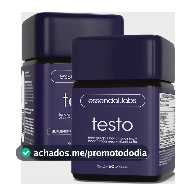 02 POTES do TESTO ESSENCIAL - Fórmula com Feno Grego + Boro + Arginina + Magnésio + Zinco + Vitamina B6 - 120 cápsulas