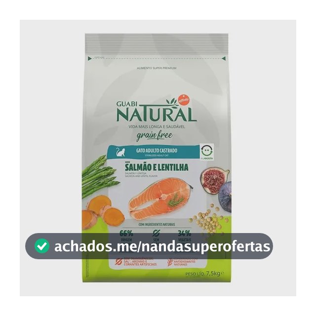 Ração Guabi Natural Grain Free gatos castrados salmão e lentilha 7,5 Kg