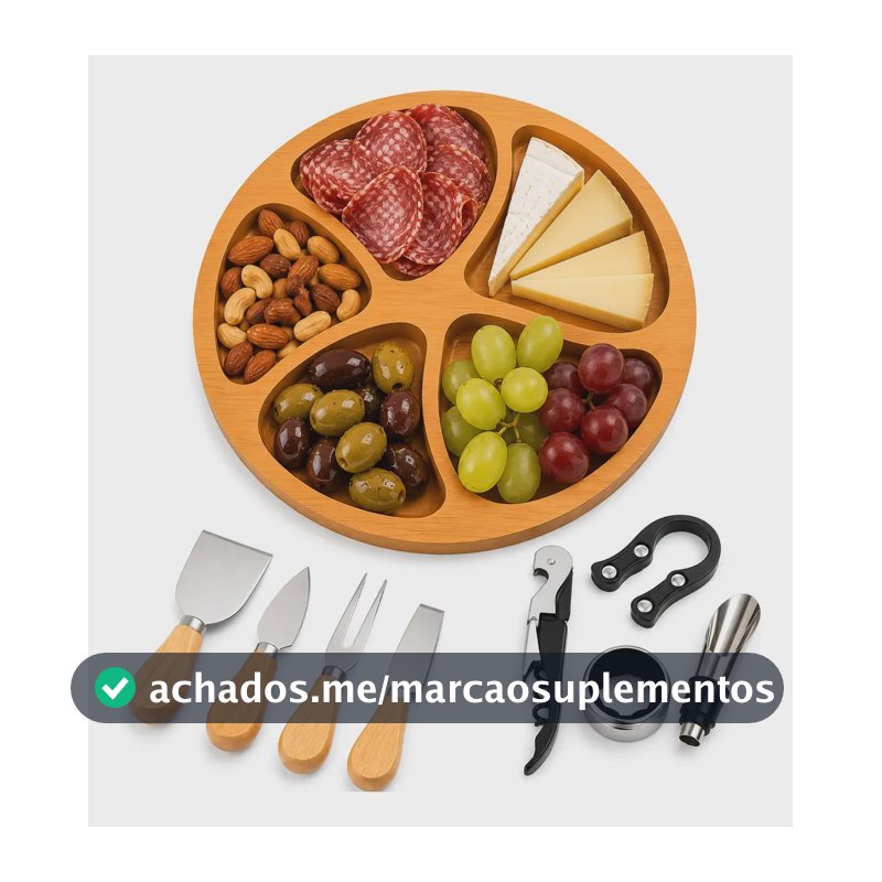 Kit Vinho 4 Peças + 4 Facas P Queijo + Petisqueira  Presente