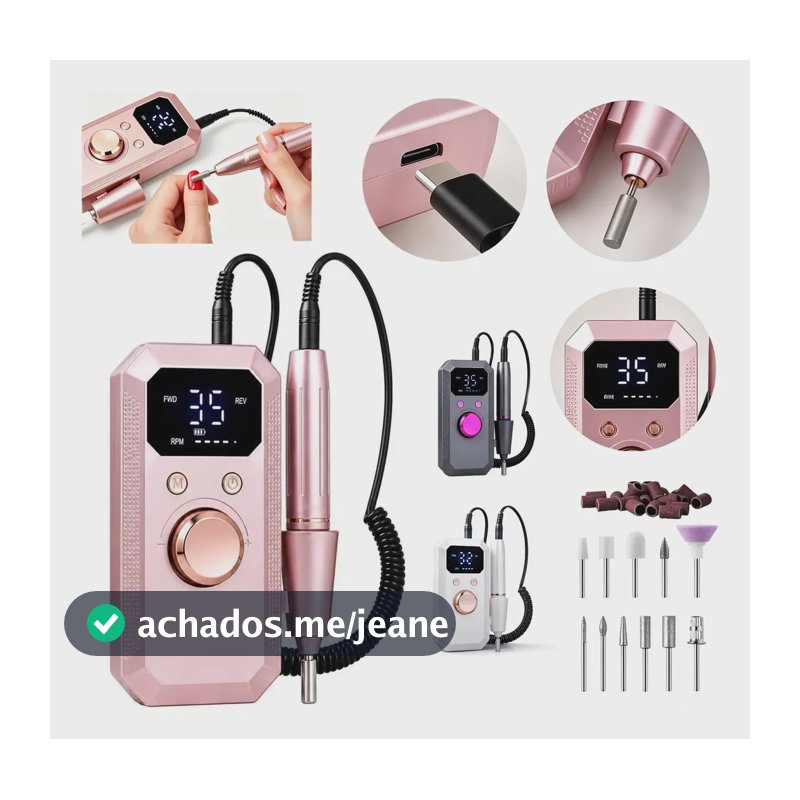 Lixadeira Eletrica Motor Unha Motorzinho Bivolt Portatil Rosa 127/220v