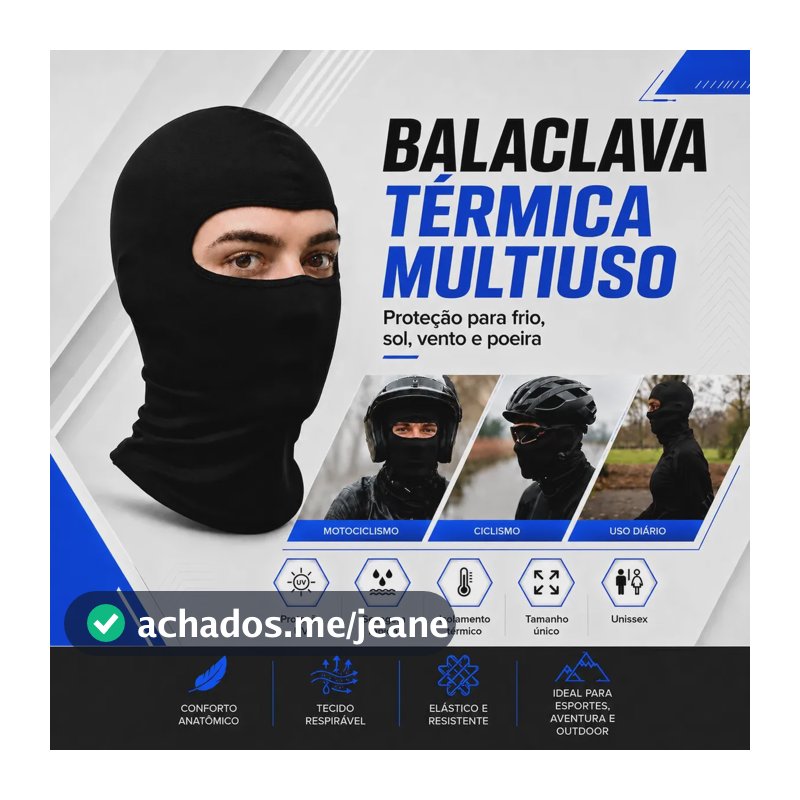 Touca Balaclava Ninja Motoqueiro Frio Vento Proteção Facial Preto Único