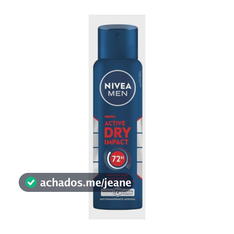 NIVEA MEN Desodorante Antitranspirante Aerossol Active Dry Impact 150ml, Proteção 72h, Contra Suor e Mau Odor, Dupla Proteção, Antibacteriano