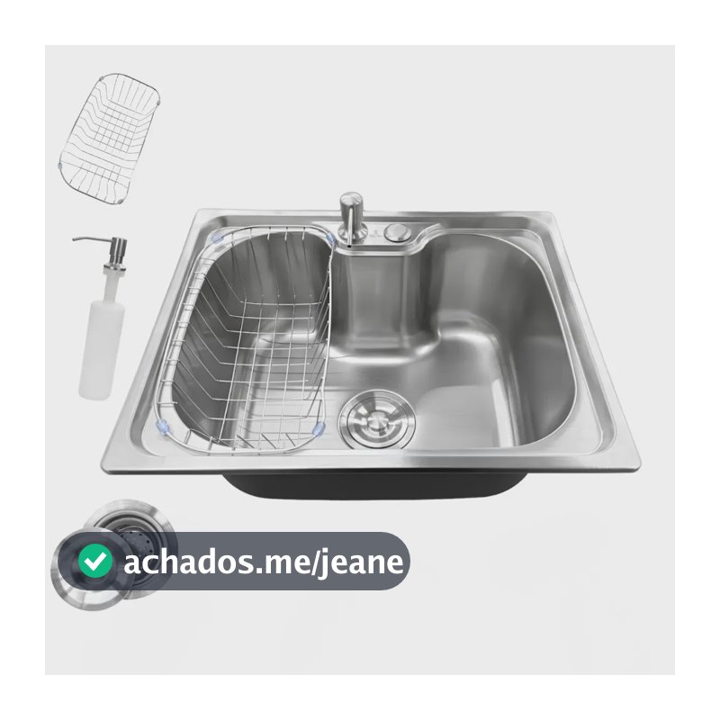 Cuba Gourmet Cozinha Aço Inox 50x40cm com Acessórios Dosador Cesto Escorredor e Válvula Embutir ou Sobrepor Antirruído