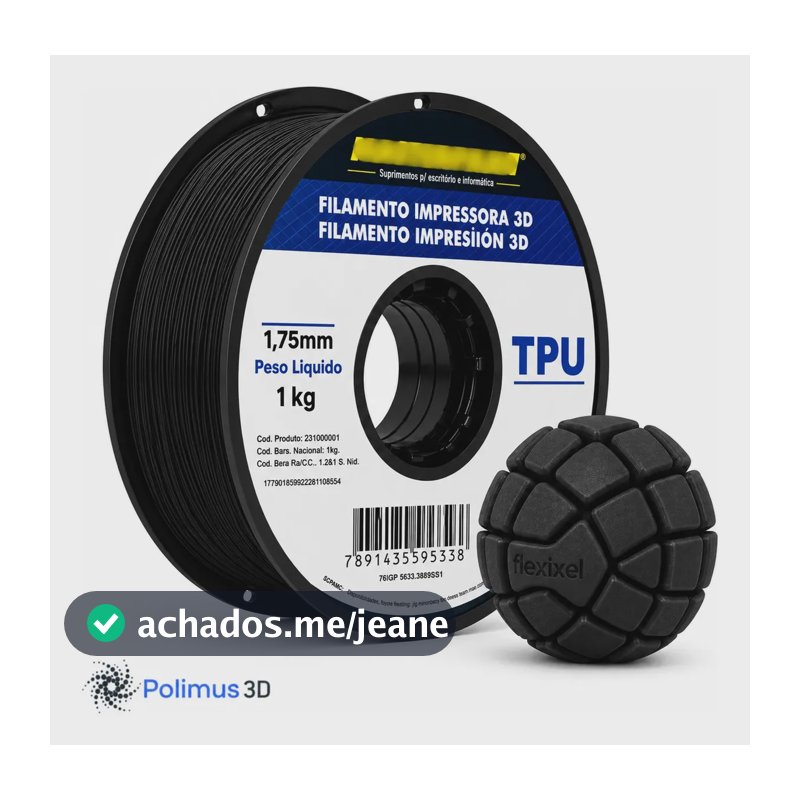 Filamento De Impressão 3D TPU 95A Cor PRETO 1kg MASTERPRINT Brilho Premium Flexível Para Imprimir Peças 3D Impressora 3D Modelagem Miniaturas Enfeites e Projetos By Polimus 3D
