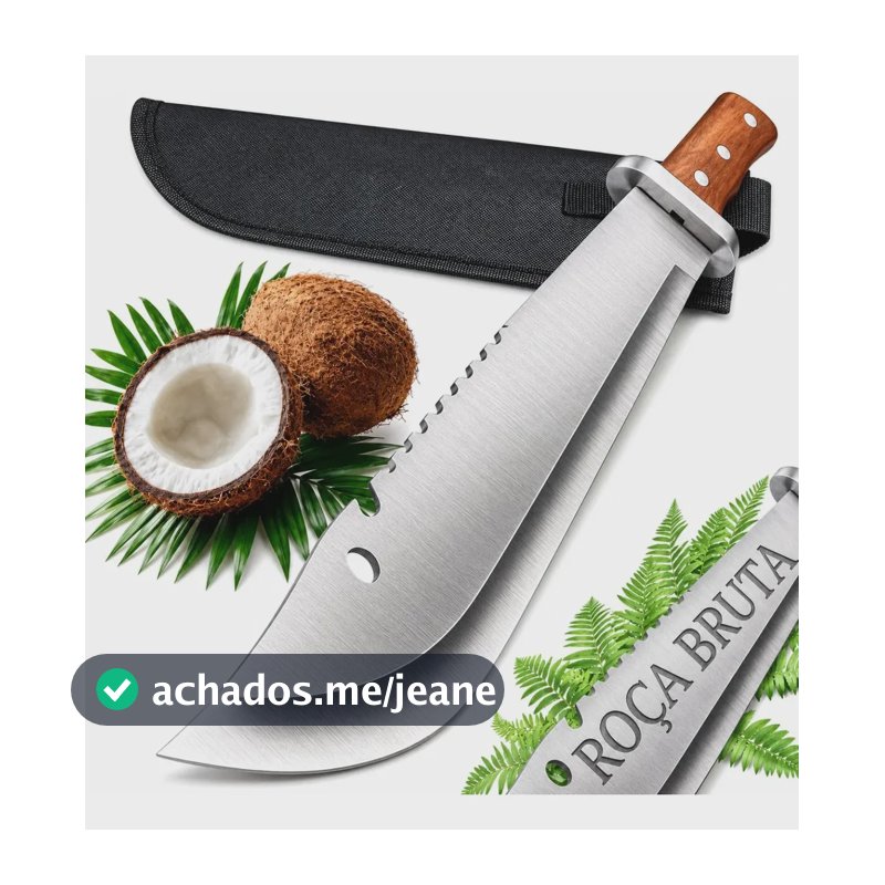 Facão Aço Inox 48cm Full Tang Cabo Madeira Bainha Nylon Mato