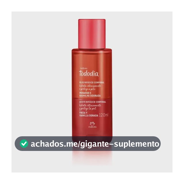 Óleo bifásico corporal Tododia morango e baunilha dourada