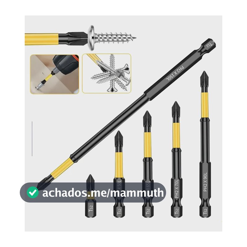 Kit 6 Bits Magnético Ponteira Ph2 Philips Para Parafusadeira