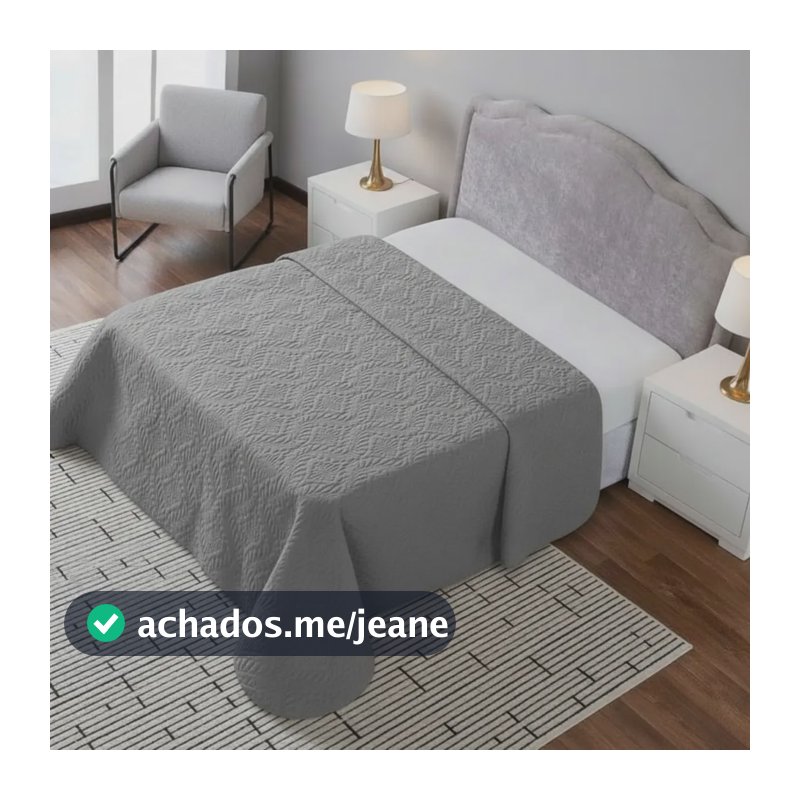 Colcha Cobre Leito Casal Magnific Elegance Luxo Toque Macio Cinza