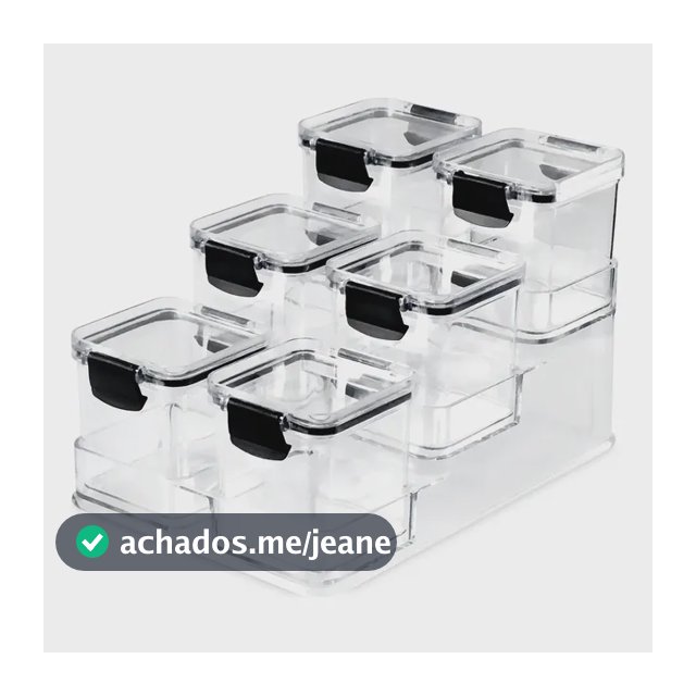 Porta Tempero Condimentos Acrílico + 6 Potes 260ml Hermético Transparente