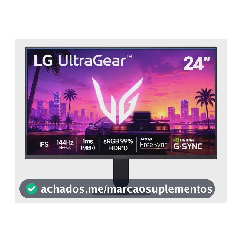 LG UltraGear Monitor Gamer 24" IPS 144Hz nativo, 1ms (MBR), Full HD (1920x1080), HDR10, NVIDIA G-SYNC, AMD FreeSync sRGB, Preto - 24G411B
