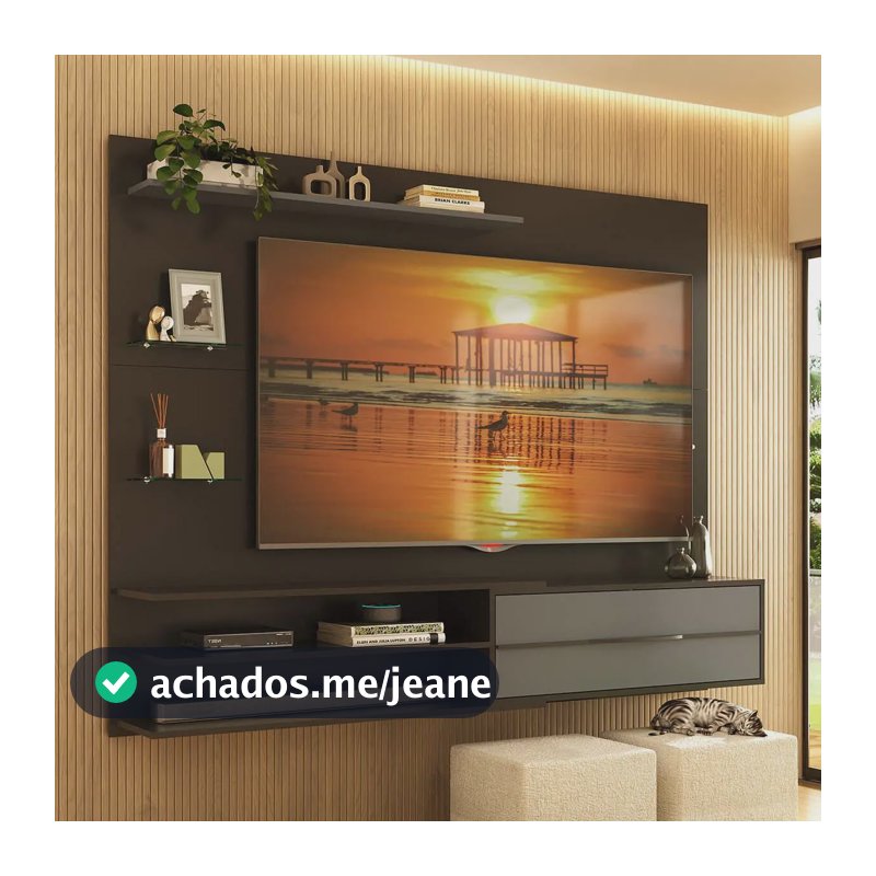 Painel para TV até 65 Polegadas 1 Porta e Prateleiras Multimóveis MP1064 - Preto/Grafite