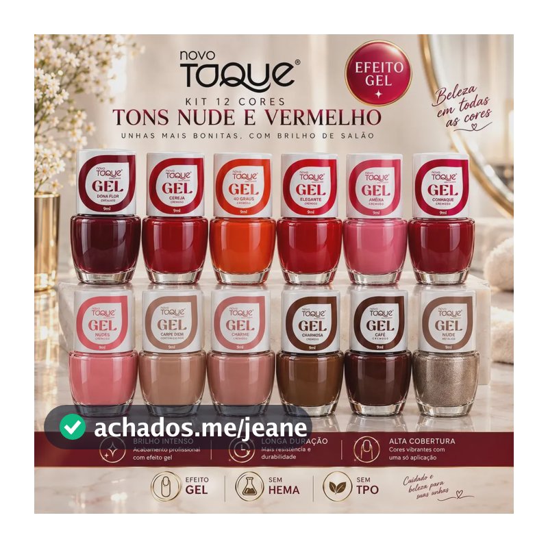Esmalte Novo Toque Kit 12 Tons Vermelho E Nude Efeito Gel Vermelho E Nude