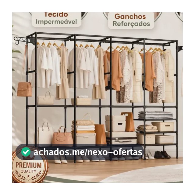 Guarda Roupa Dobravel Closet Aberto Organizador De Roupas Desmontavel E Arara Organizadora 4 Colunas Em Aço Resistente Rishon