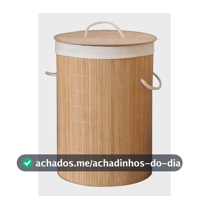 Cesto Bambu Ecológico Roupas Banheiro Lavanderia Multiuso Bege Redondo