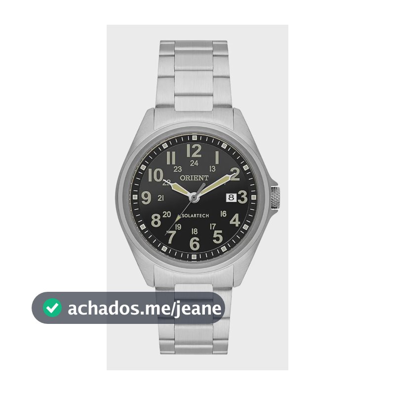 Relógio Orient Masculino SolarTech MBSS1492 P2SX com Pulseira de Aço Prateado e Fundo Preto