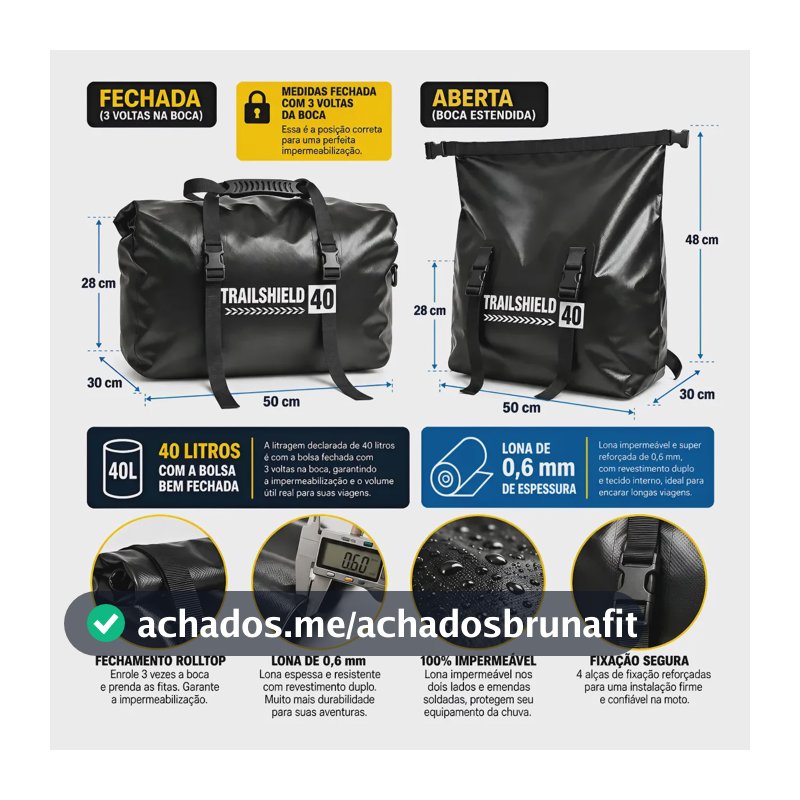 Bolsa Topbag Impermeável P/moto Com 4 Alças De Fixação 40 L Preto