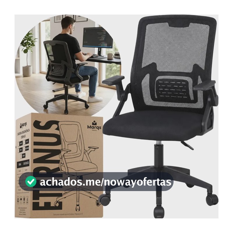Cadeira De Escritorio Ergonomica Nr17 Ethernus Marqs Home Giratoria Resistente Reforçada 180kg Confortavel Reuniao Preto