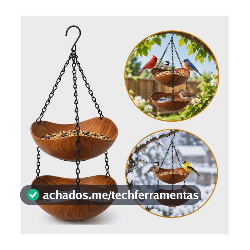 Comedouro Bebedouro Pássaros 2 Recipientes Alimento Água Café