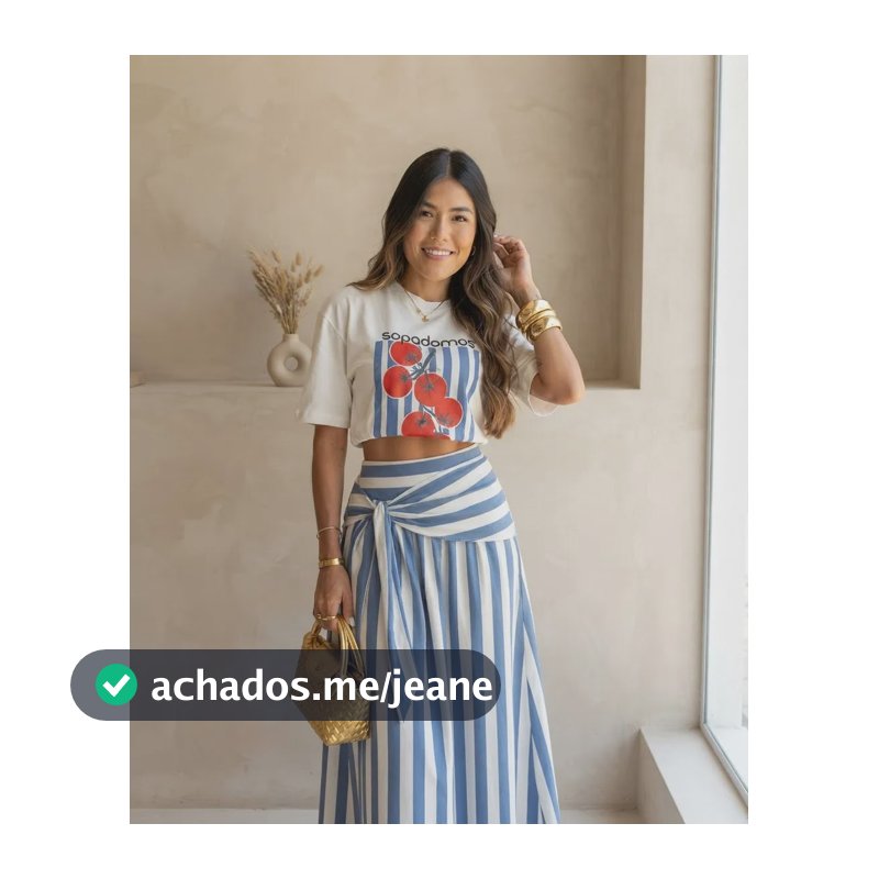 Saia Midi Listrada Feminina Cintura Alta Elegante Verão Azul E Branco Listras M