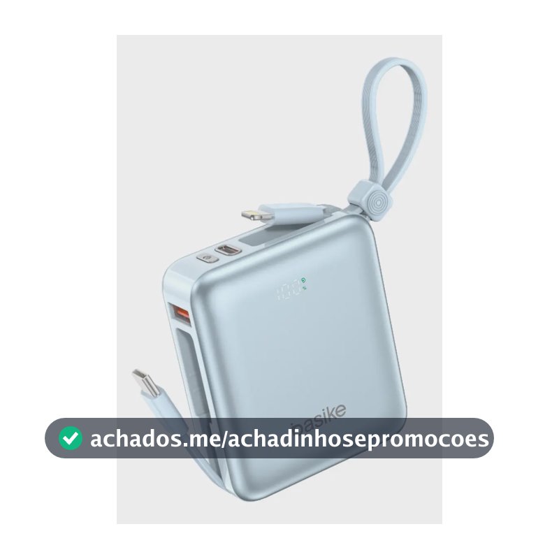 Power Bank Basike 10.000mAh Turbo com Cabo Embutido para iPhone e Samsung