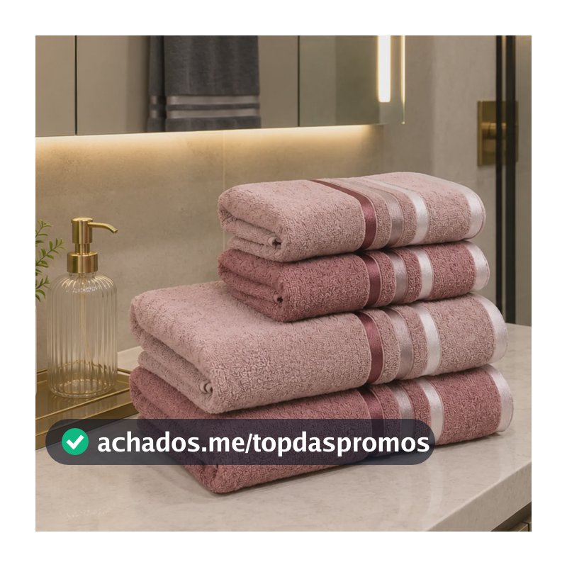 Jogo Toalhas Banhão Gigante Grossas Algodão Super Soft 4pçs Rosa/rosa Antigo Listras