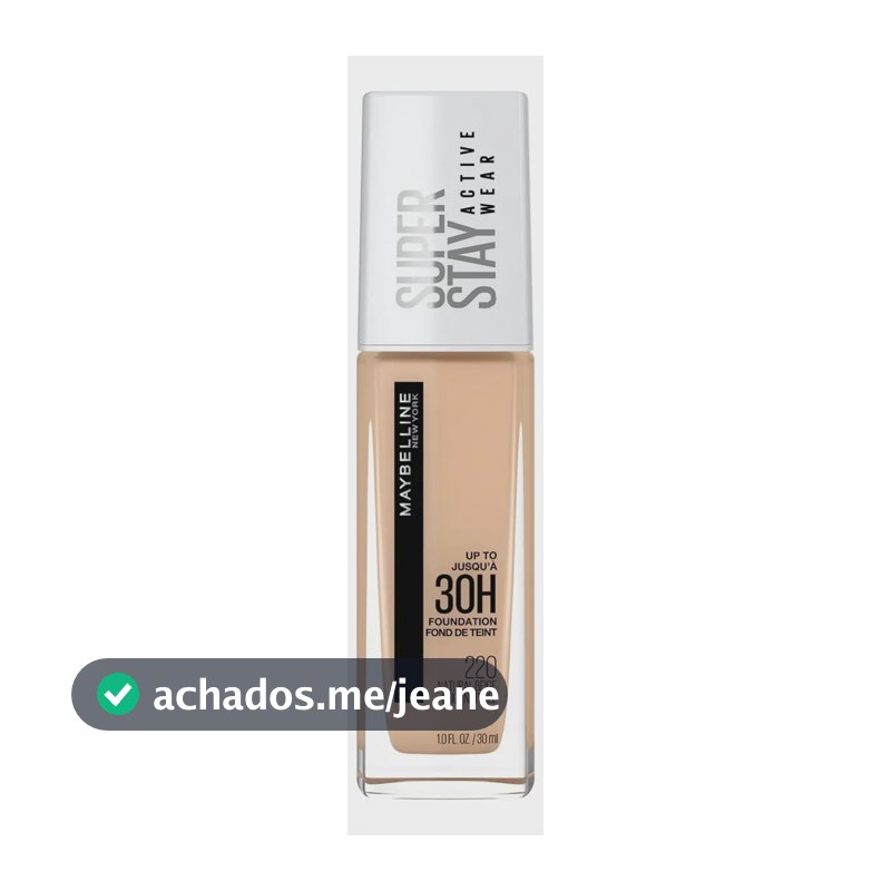 Maybelline NY Base Alta Cobertura Super Stay Active Wear Resistente ao Suor Alta Duração até 30h na Pele, Cor 220 Natural Beige, 30ml