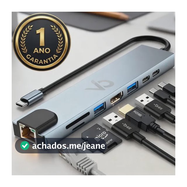 Adaptador Hub Usb Com 8 Portas Rj45 Hdmi Usb 3.0 E 2.0 Tipo C Micro Sd Cartão Ethernet Cabo Thunderbolt Dock Station Dex Macbook Air M1 M2 iPad Type C Tablet Computador Pc Notebook Extensor Voxo