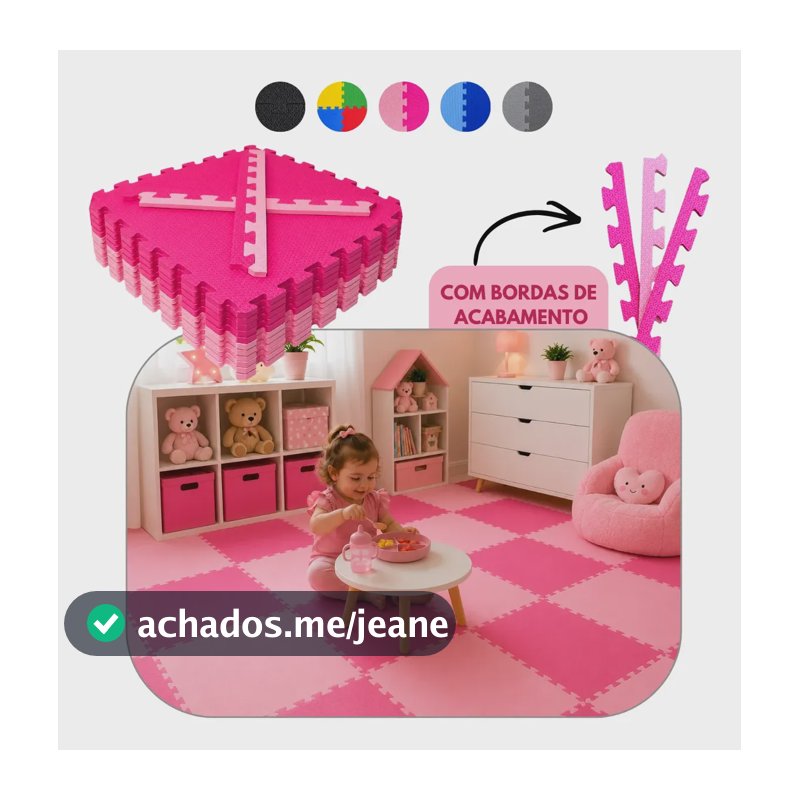 Kit 8 Tatame Eva Infantil Tapete Encaixe Bebê 50x50 10mm Rosa Lisa