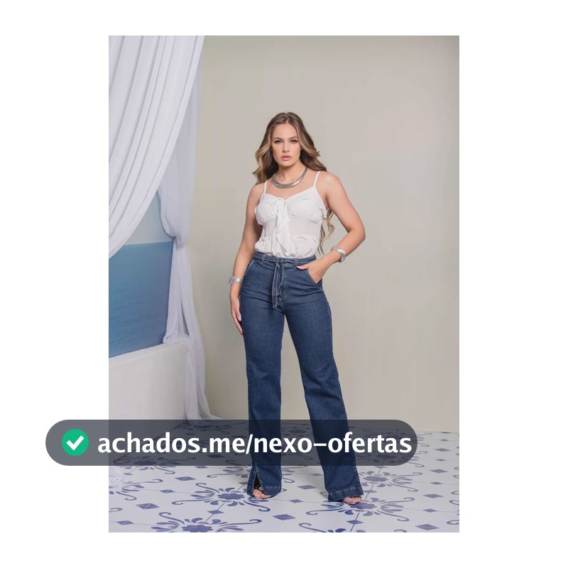 Calça Feminina Jeans Wide Leg  Biotipo Azul-escuro Liso 42