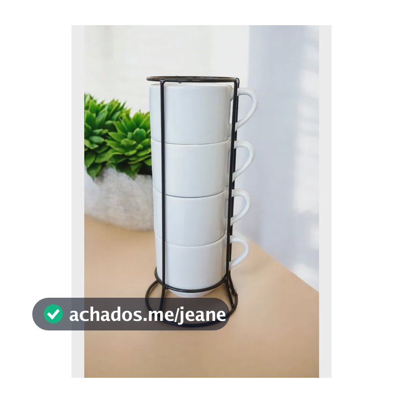 Kit 4 Xícaras Café Chá Porcelana Branca Lisa Suporte Metal Branca Lisa