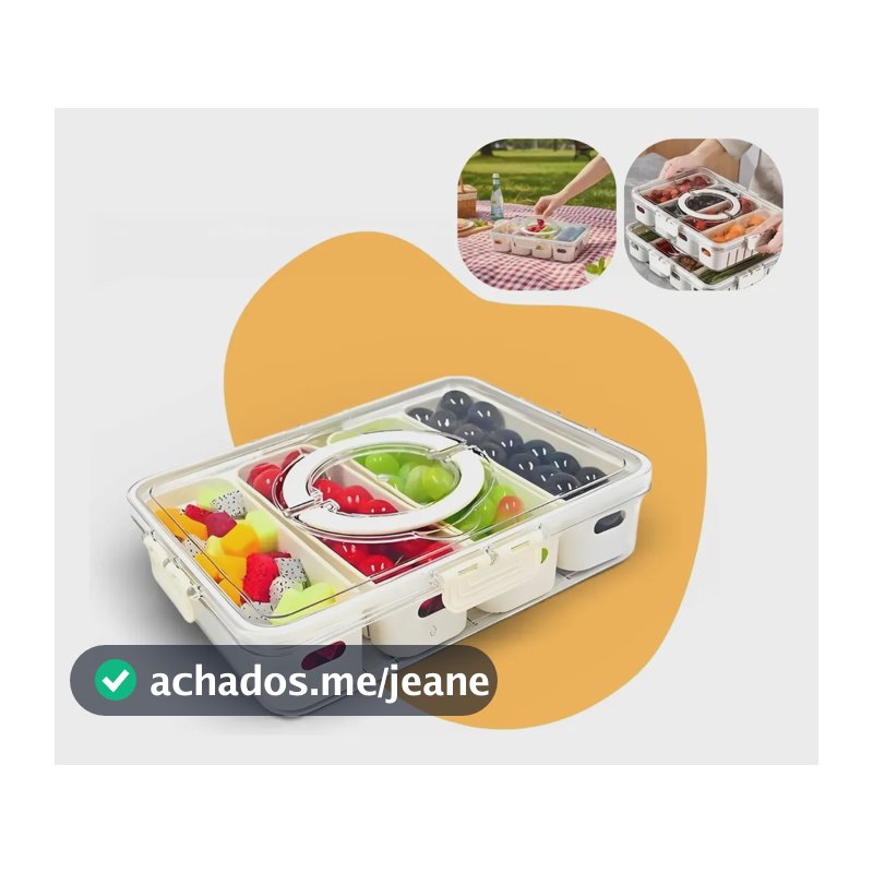 Pote Hermético Organizador Geladeira Com Alça 4 Divisórias Frutas Legumes Petiscos Piquenique Praia