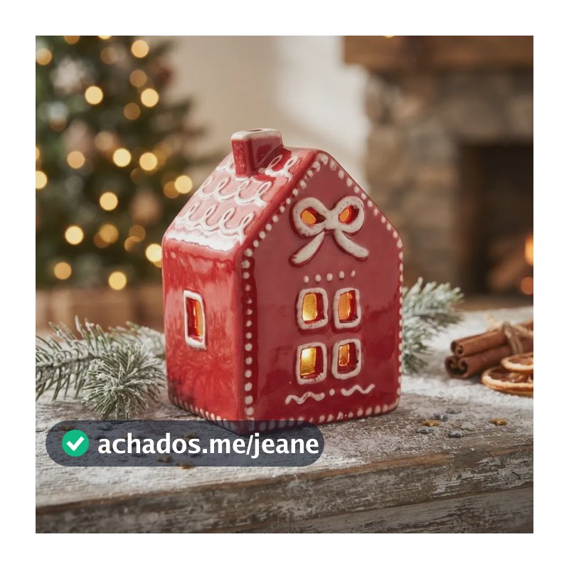 Casa De Natal Com Iluminação Interna Em Cerâmica Gingerbread Vermelho