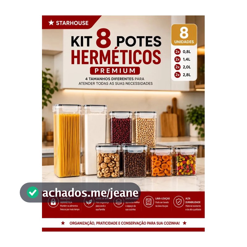 Kit 8 Potes Hermético Starhouse Mantimentos Quadrado Cozinha Super Vedação Lavável Livre De Bpa Transparente