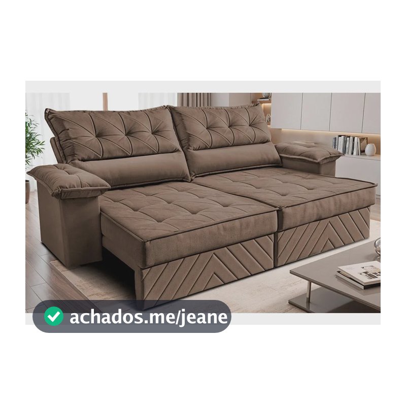 Sofá Retrátil 2,10m Molas E Espuma D33 Thunder. Cama Inbox Dourado Liso