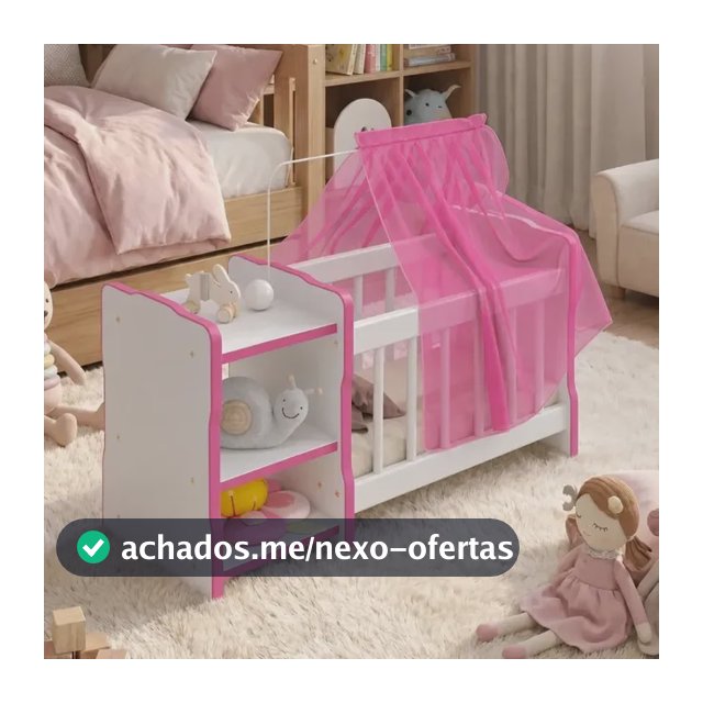 Berço De Boneca Baby Com Véu Brinquedo Criança Lyam Rosa