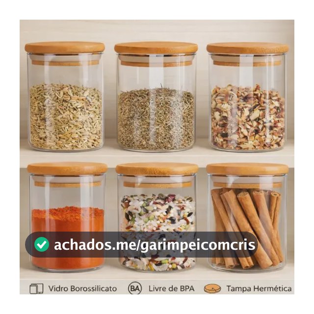 Kit 6 Potes De Vidro Herméticos Com Tampa De Bambu De 200ml Para Mantimentos Alimentos Grãos Café Massas Cereais Cozinha Com Vedação Hermética Vidro Borossilicato Livre Bpa Transparente
