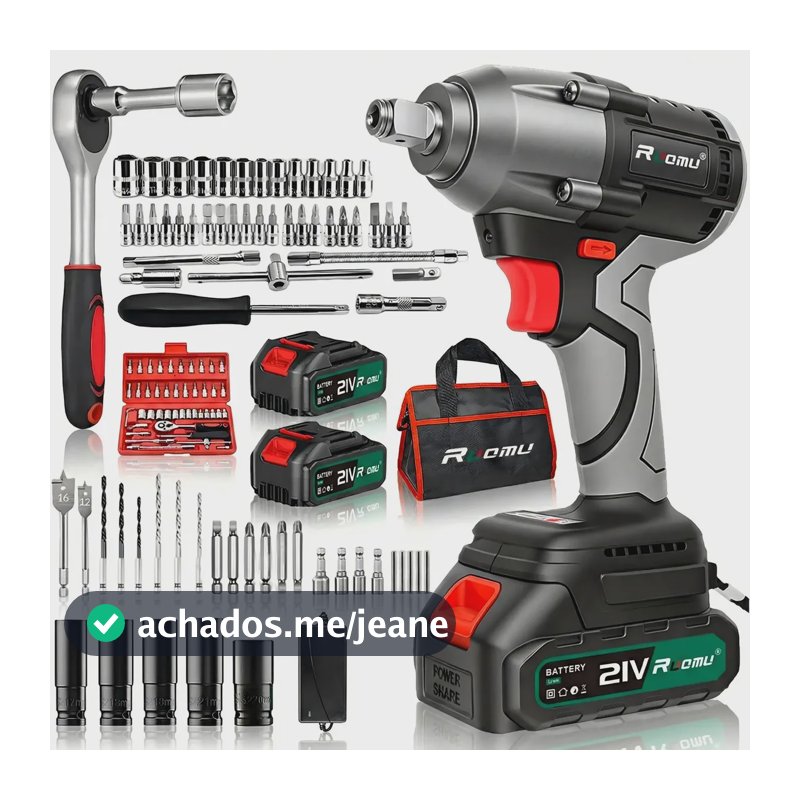 Chave De Impacto Ruomutool-307 Sem Fio 520 Nm Com Bateria e Acessórios