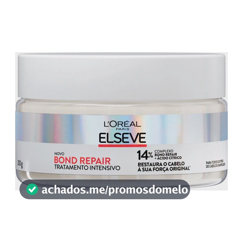 L'Oréal Paris Elseve Bond Repair Máscara de Tratamento Intensivo, com Ácido Cítrico e Glicina, Repara Ligações Capilares Quebradas, Reconstrução Profunda de Fios Danificados, 200g
