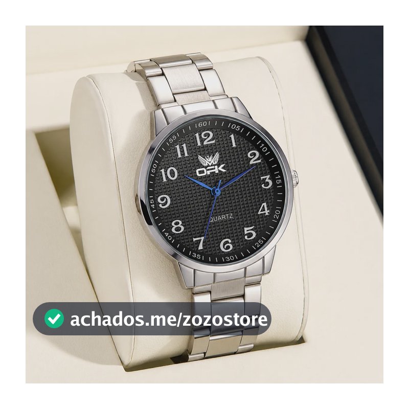 Opk Relogio Masculino Quartzo Aço Simples Preto  6008 Prateado Preto