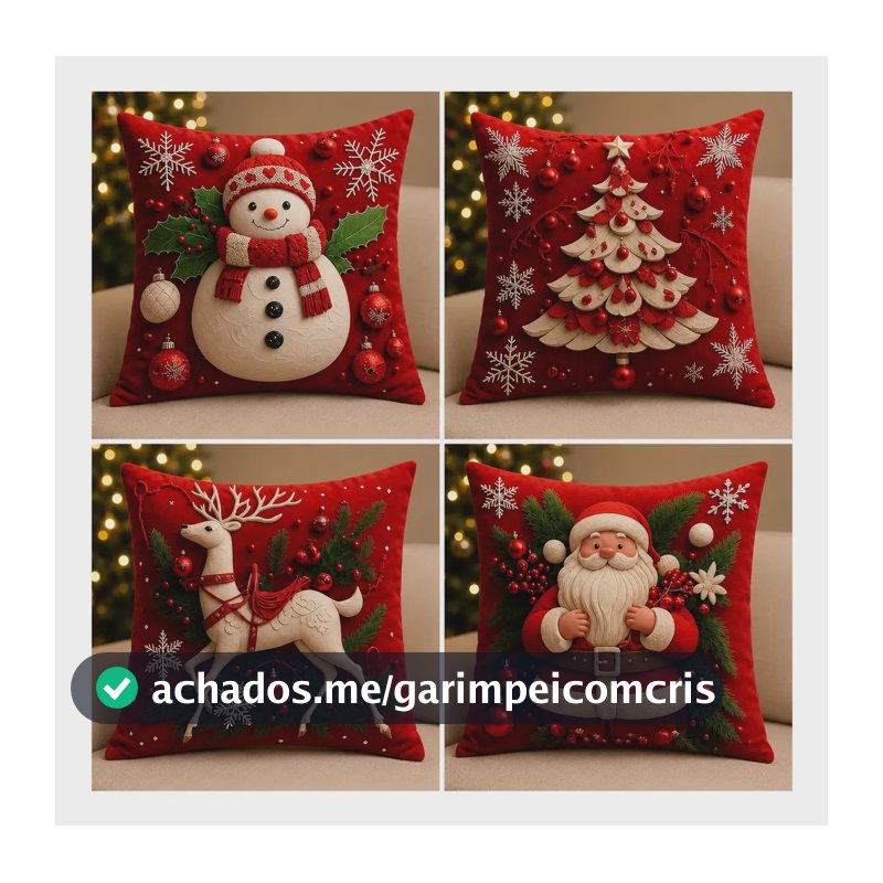 Kit 4 Capas De Almofadas Decorativas 45x45 - Estampadas Natal Vermelha