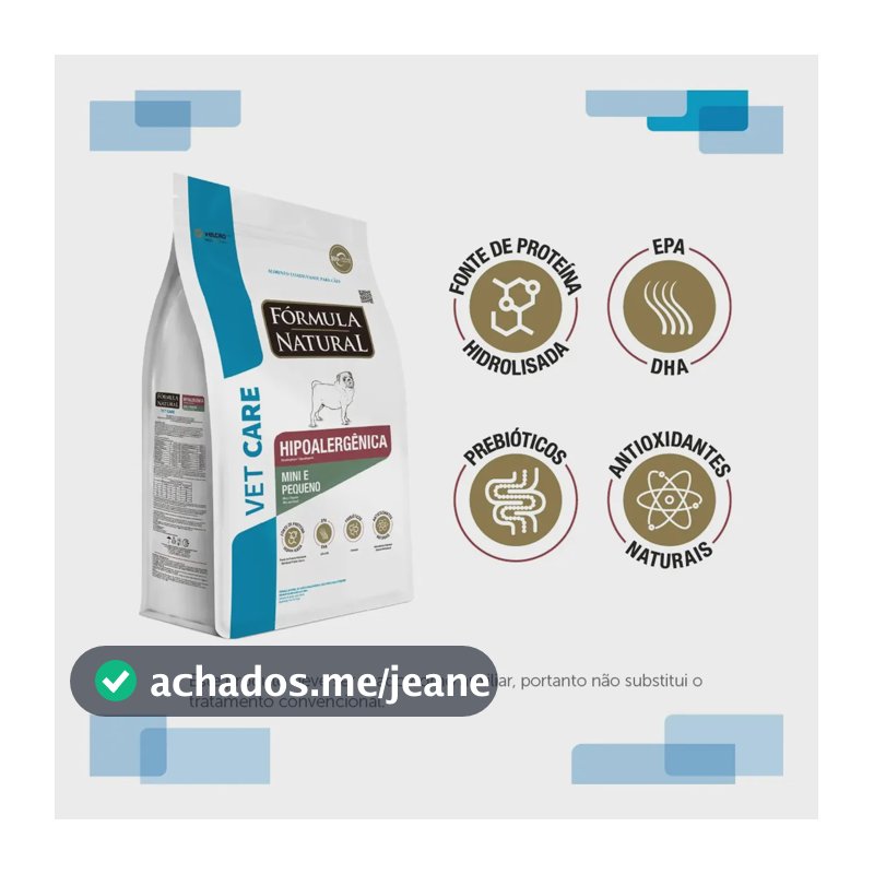 Ração Seca Hipoalergênica Vet Care Cães Mini Pequeno Adulto 2kg