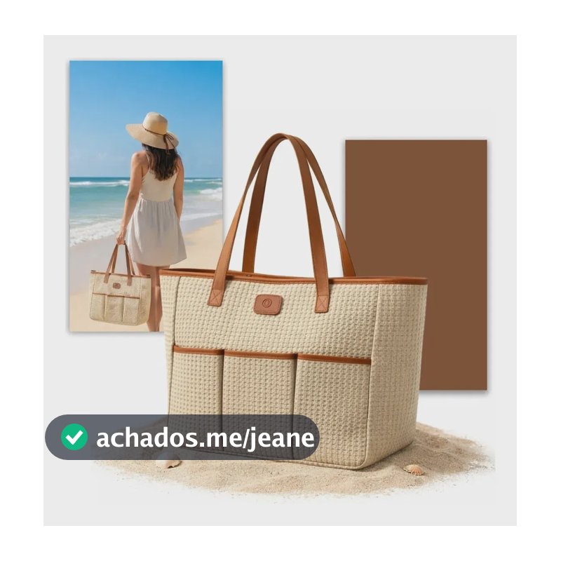Bolsa Praia Feminina Grande Moda Verão Três Bolsos Externos Bege Notnull