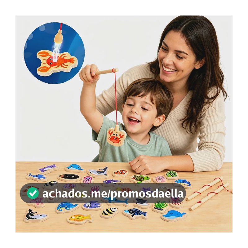 Jogo Pescaria Magnética Infantil Brinquedo Educativo Madeira