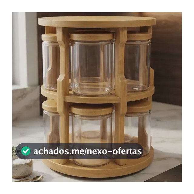 Porta Tempero Giratório 10 Potes Vidro Bambu Organizador Transparente