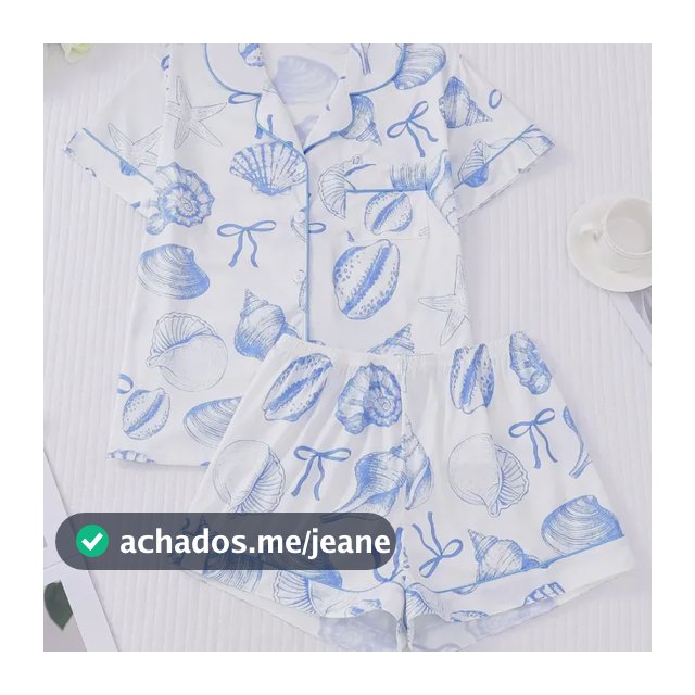 Pijama Curto 2 Peças Estampa Marinha Feminino Branco Liso L
