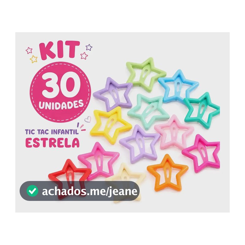 Kit 30 Presilhas Tic Tac Infantil Estrela Coloridas Sortidas