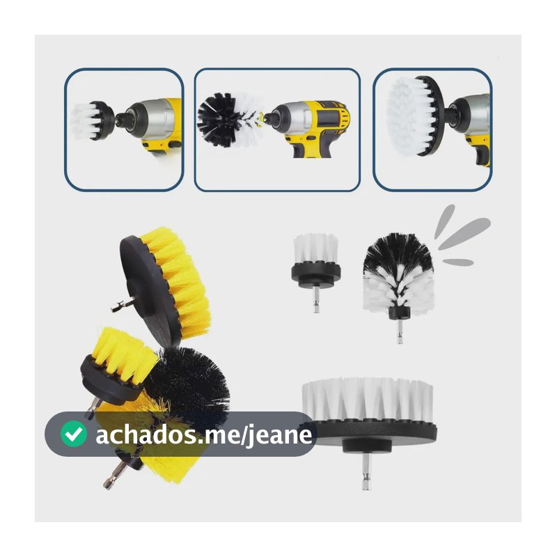 Escova P/ Lavar Sofas Tecidos Couros 3 Pçs Uso Parafusadeira Kit 3 Escovas Para Limpeza Cerdas Branca ( Soft Macio )