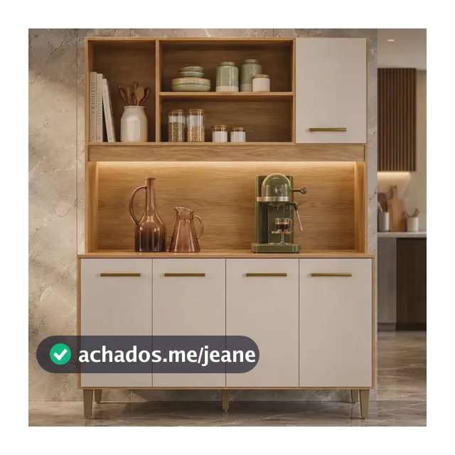 Armário de Cozinha Compacta Nicioli Magazin 120 7 Portas 1 Gaveta Kit Cozinha Completa 1,21m MDP Freijó Off White Cristal com Tampo Organizador Corrediças Metálicas Pistão a Gás Porta Basculante 5 Pés