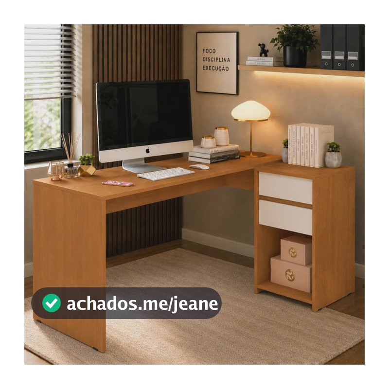 Escrivaninha Em L Prática Home Office E Escritório 2 Gavetas Nature/off White