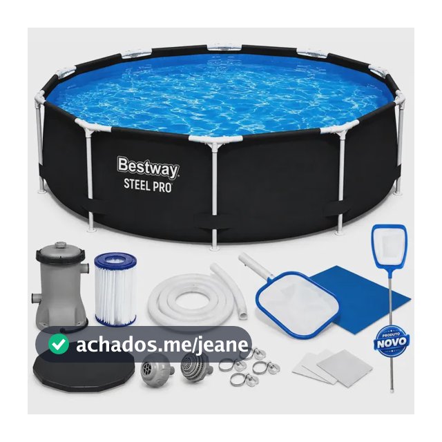 Piscina Estrutural Steel Pro 4678 Litros 220v Preta/Black 3,05m + Rede Limpeza + Bomba Filtro + Capa + Forro Premium Completa Bestway Black 220v